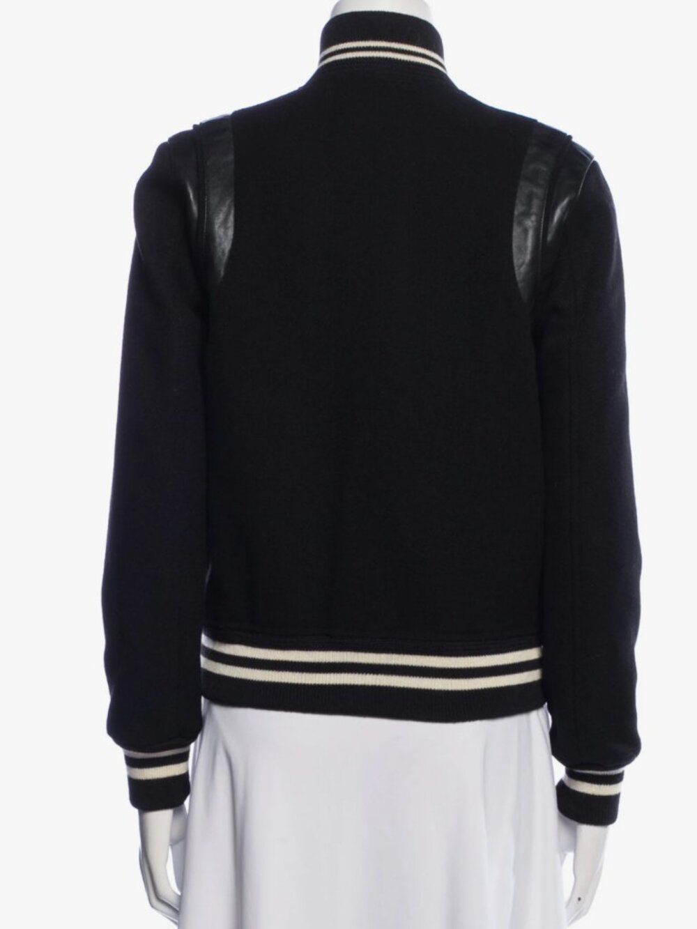 Saint Laurent Lamb Leather Striped Bomber Jacket w/ Tags Black | Size: S | US4 - Picture 3 of 3